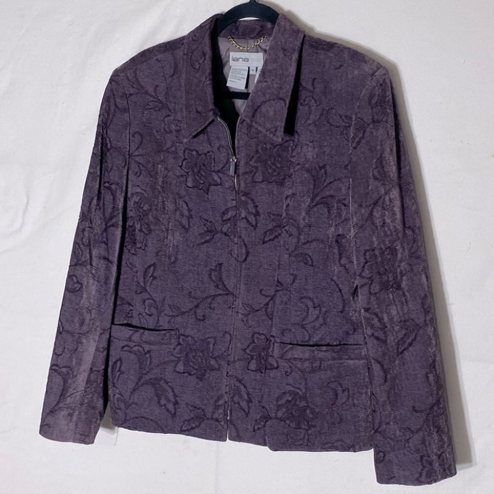 Vintage Lana Lee Purple Floral Jacquard Full Zip Blazer 18 Cottagecore Grabdma